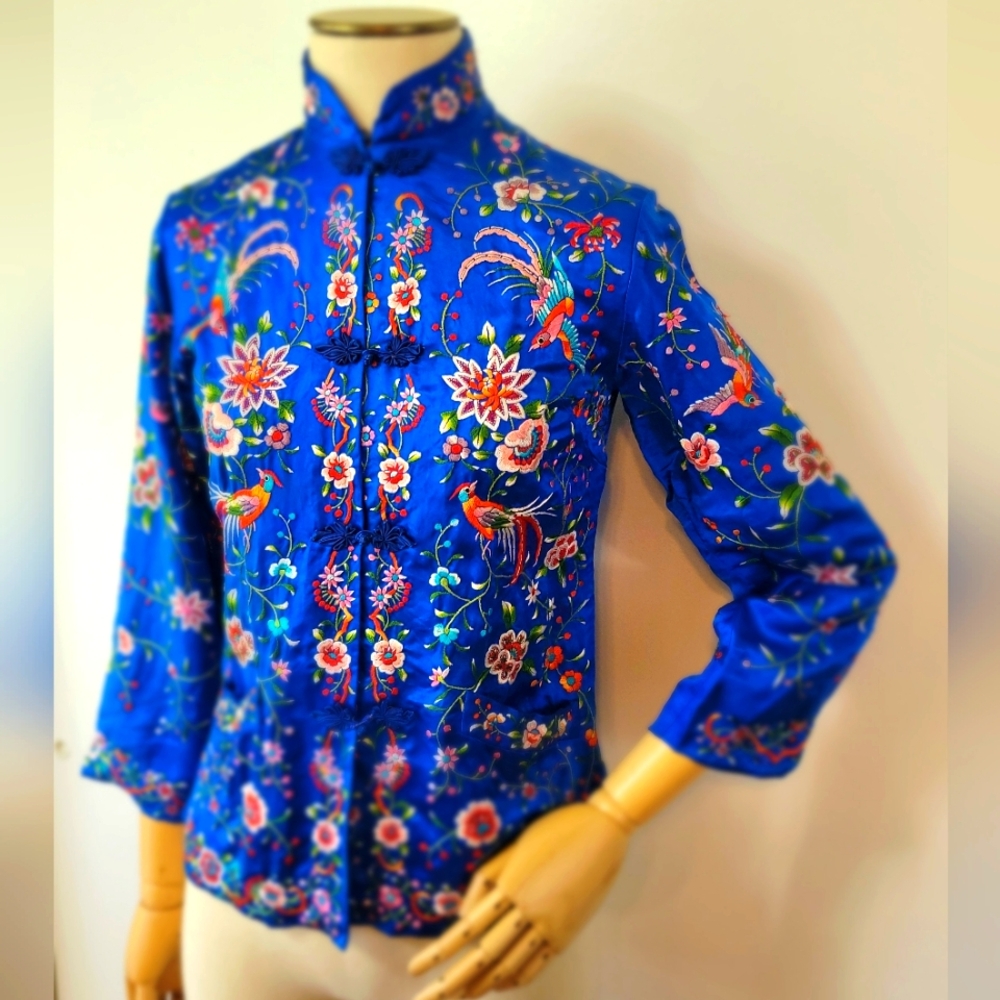Plum Blossom Heavily Embroidered Asian Motif Jacket